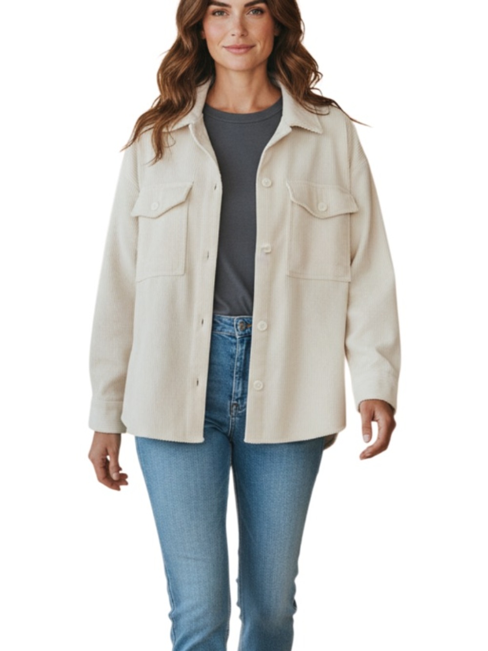 NWOT Ashley By 26 International White Button Down Shirt Jacket